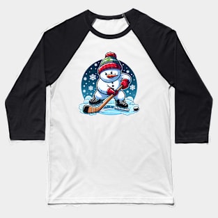 Snowman Ice Hockey - Winter Puck Wizard Baseball T-Shirt